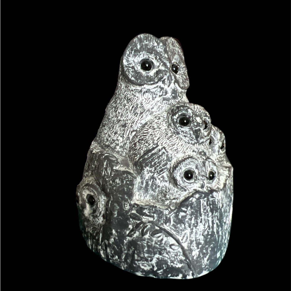 Vintage soapstone Owl & owlets Family Sculpture from The Wolf Sculptures Canada